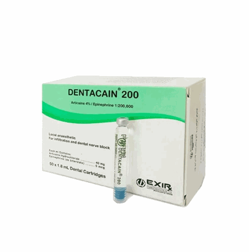 تصویر  کارپول دنتاکایین (آرتیکایین) 4% اکسیر  DENTACAIN 200