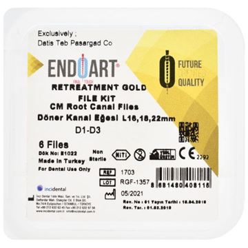 تصویر فایل روتاری ریتریتمنت 6 عددی طلایی 25 میلی ENDOART سایز (D1-D2-D3)  Retreatment Gold