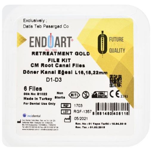 تصویر  فایل روتاری ریتریتمنت 6 عددی طلایی 25 میلی ENDOART سایز (D1-D2-D3)  Retreatment Gold