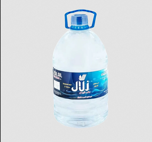 تصویر  آب مقطر دیونیزه پنج لیتر یکبار تقطیر لیبل (آبی) زلال
